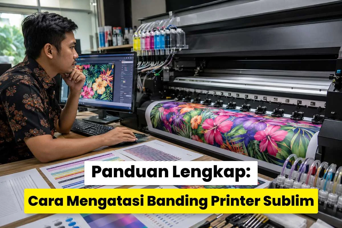 Operator memantau printer sublim mencetak motif kain untuk panduan cara mengatasi banding printer sublim