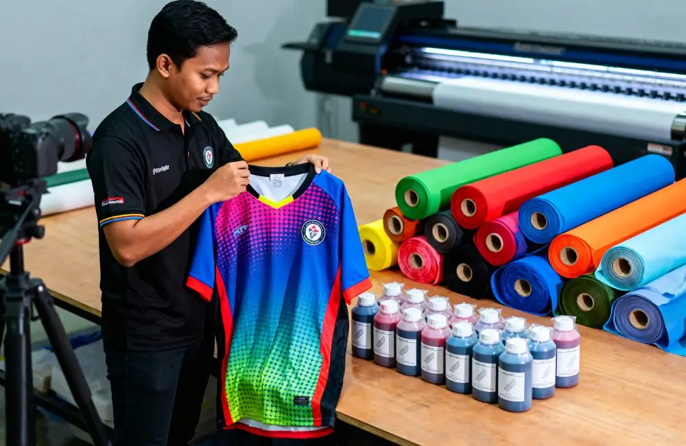 memilih tinta dan bahan kain untuk cara cetak jersey sublimasi.webp