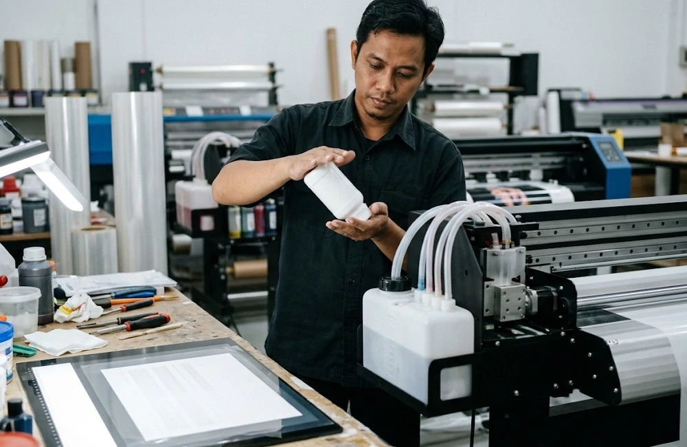 SOP penerimaan tinta putih baru printer DTF agitasi botol sebelum pengisian.jpeg