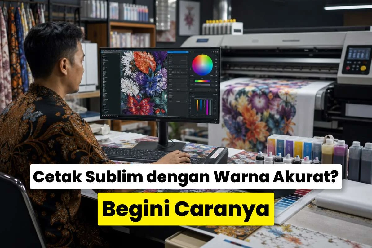 Operator digital printing melakukan cara setting RIP software sublimasi warna akurat untuk menghasilkan cetak kain dengan warna presisi dan konsisten.