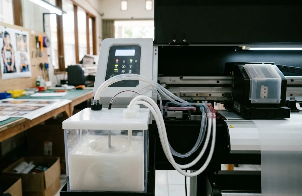 SOP saat printer DTF idle menjaga sirkulasi tinta putih agar tidak mengendap.jpeg